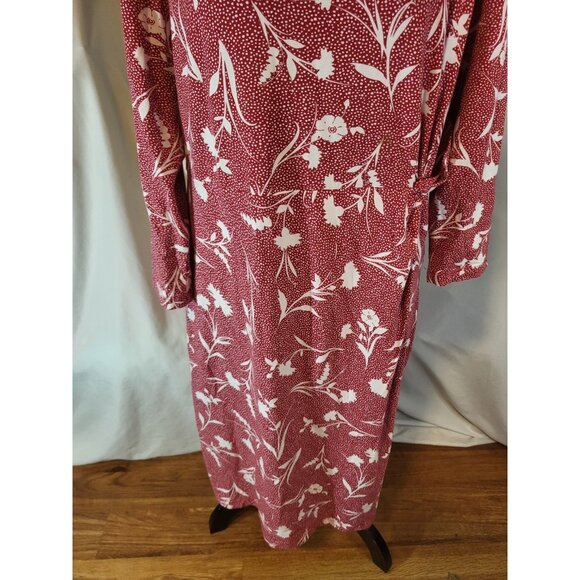 Lands End Dress Faux Wrap Midi Length Large Pink Floral Stretch Sleeveless Modal - Picture 3 of 6